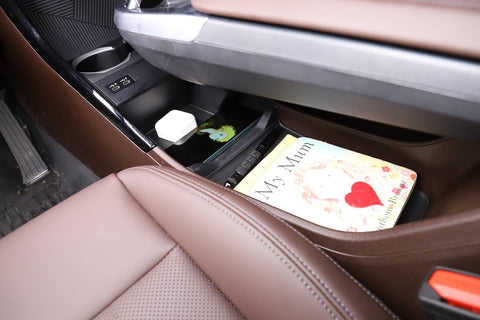 Heutamo for BMW X1 F48 Accessories, Center Console Organizer Tray Fits for BMW 2023 2024 X1 F48 Center Console Below Storage Box Accessories, TPE Material, Accessories for BMW X1 (Black)