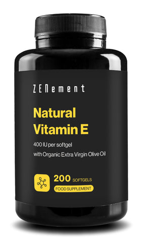 Natural Vitamin E - 400 IU, (D-Alpha-Tocopherol), 200 Softgels | with Organic Extra Virgin Olive Oil | Antioxidant and Anti-Aging | Zenement