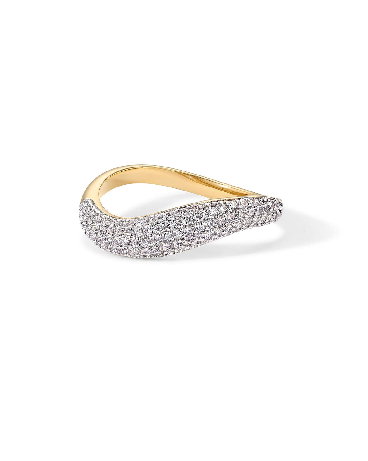 PAVOI 14K Yellow Gold Plated Wavy Cubic Zirconia Stackable Ring for Women | Twisted Wave CZ Band | Delicate Eternity Rings | Size 8