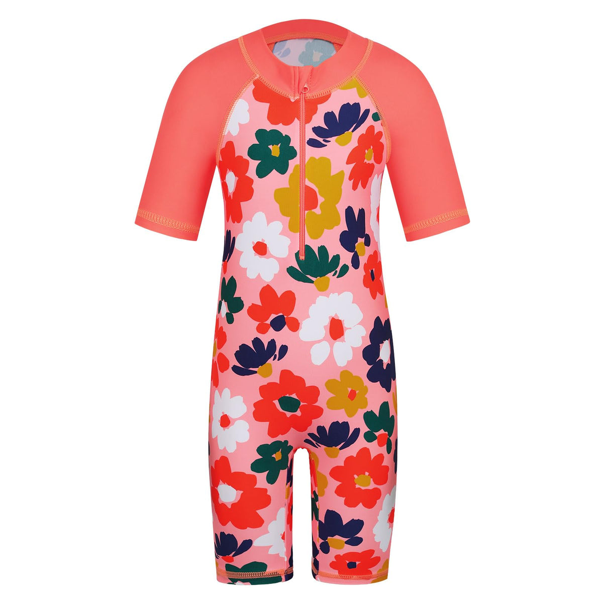 BAOHULU Girls Swimsuit UPF 50+ UV One Piece Swimwear Zipper Rashguard Bathing Suit S376_OrangeFlower_10A