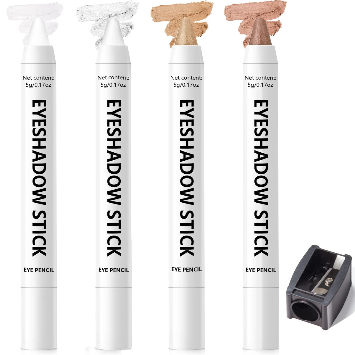 HOSAILY 4 Colors Cream Eyeshadow Stick, Eye Brightener Stick Eyeshadow Pencil Crayon, Glitter Shimmer Creamy Long Lasting Highlighter Eye Shadow Stick Set for Eye Makeup