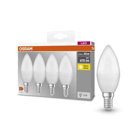 OSRAM LED Base Classic B / LED-lamp in candle shape with E14-base / not dimmable / replacement for 40 Watt / Matt / warm white - 2700 Kelvin / 4er-Pack