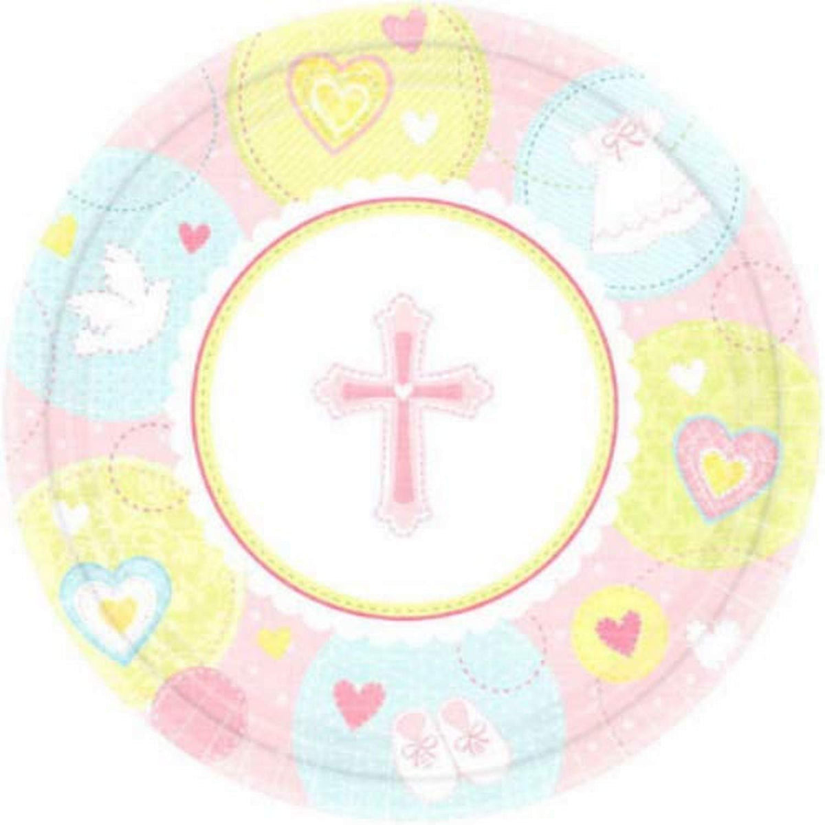 Amscan Sweet Christening Round Plates, 7", Pink