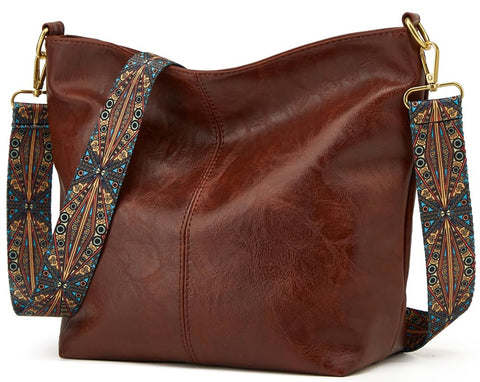 Hobo Bag for Women Crossbody Handbags Large Designer Ladies Bucket Purse PU Leather Shoulder Bags with Wide Shoulder Strap, Dark Brown, One Size