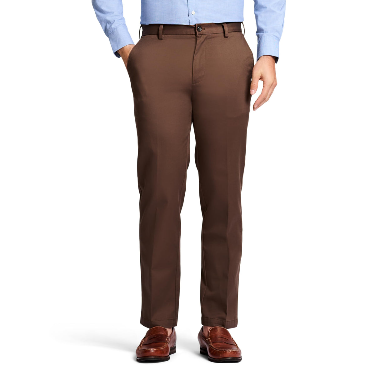 IZOD Men's American Chino Flat-Front Straight-Fit Pants, Decaf Coffee, 34W x 29L