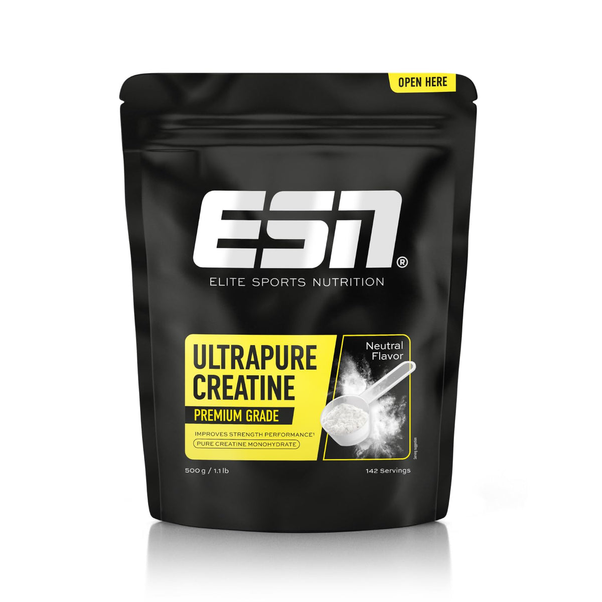 ESN Ultrapure Creatine Monohydrate, 500 g / 1.1 lbs Creatine Powder, 142 Servings - Vegan - Muscle Building and Recovery Supplement Made in Germany, Laboratory Tested