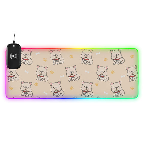 Beige Dogs Wireless Charging Mouse Pad for Mobile Phone Extra Large Gaming Mousepad with 13 Lighting Modes Mouse Mat for Gaming MacBook PC Laptop Desk Office Home
