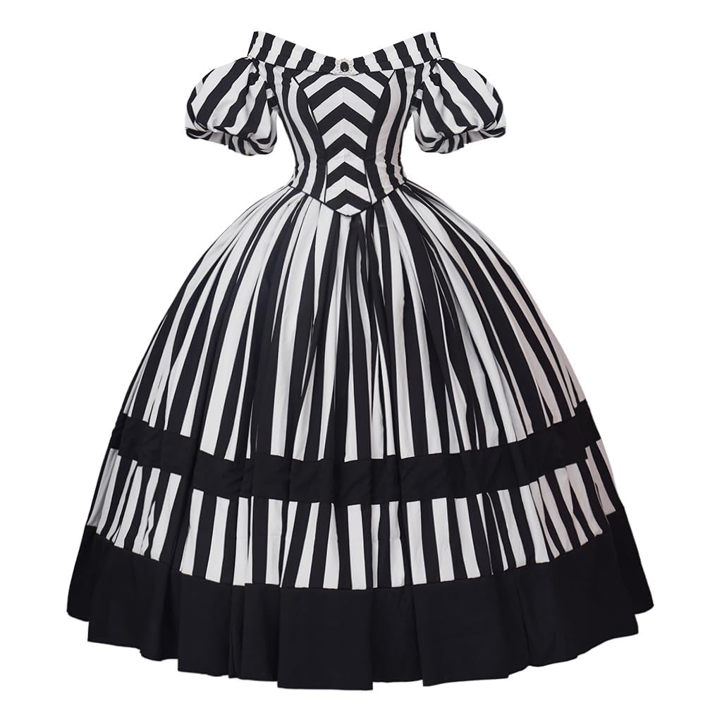 CosplayDiy Queen Marie Antoinette Rococo Ball Gown Gothic Victorian Dress Costume Black and White Stripe XS