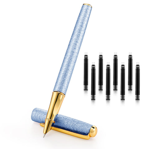Amabro Luxury Fountain Pen Set, 0.5mm Fancy pens Smooth Writing Fine Nib Pen with 8 Ink CartridgesPen Nice pens Executive Office Pen Best Gift for Men Women(Blue)