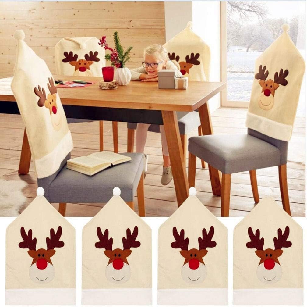 Christmas Elk Chair Cover - Pack of 4, Deer Hat Chair Covers 50 x 60cm, Dining Room Chair Covers Christmas Decorations Chair Back Covers(19.7x23.6inch)