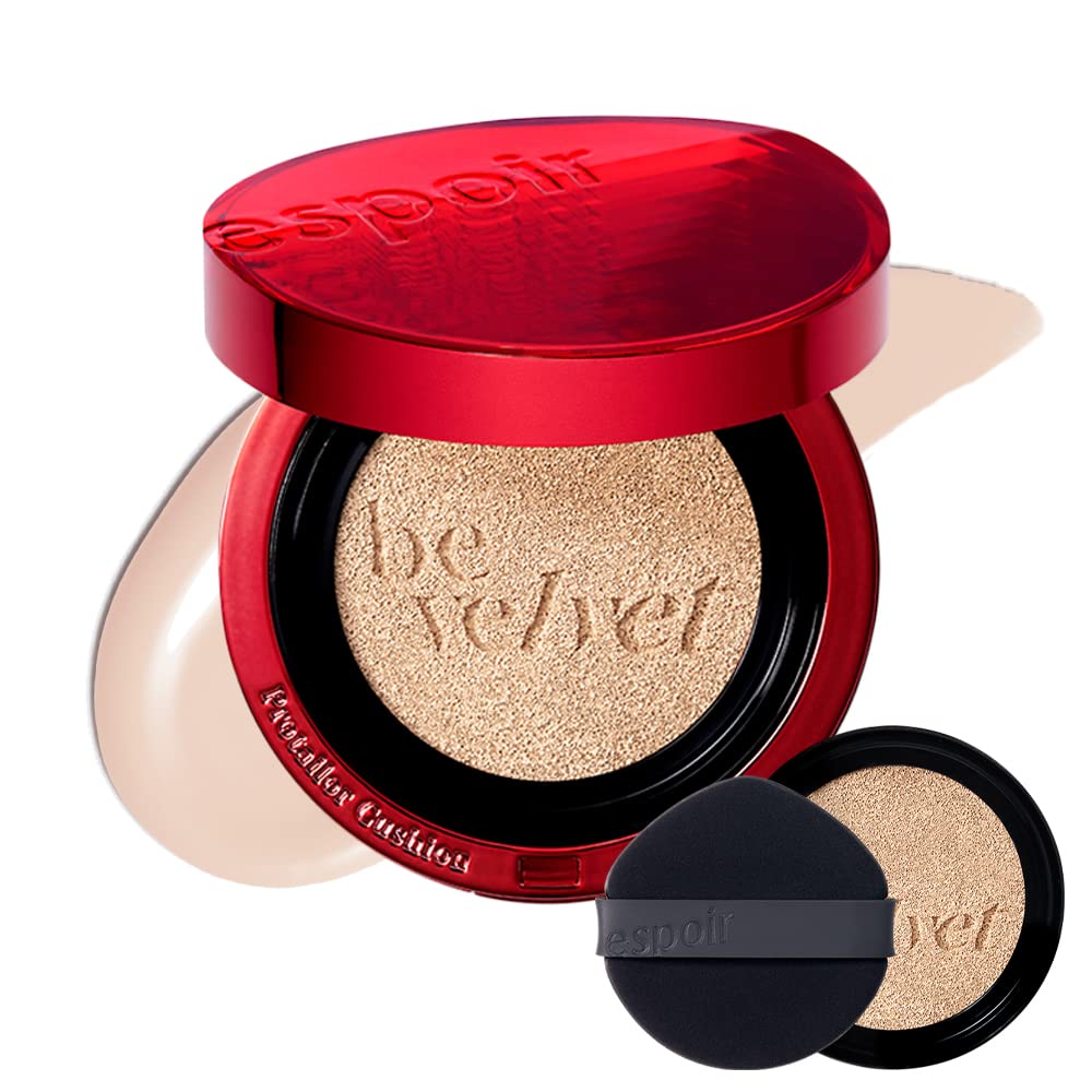 Espoir Pro Tailor Be Velvet Cushion SPF34 PA++ #1 Vanilla 0.45oz with 0.45oz Refill | Lightweight Matte Skin Full Coverage Cushion Foundation | Flawless Finish, Long-Lasting Comfort | Korean Makeup
