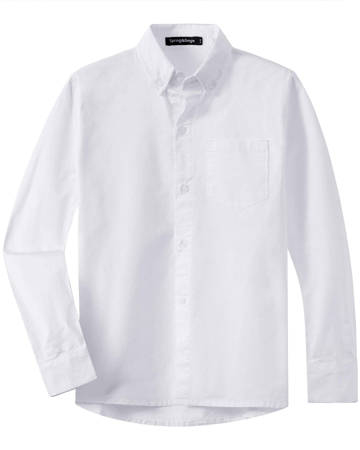 Spring&Gege Boys Long Sleeve Uniform Cotton Twill Button Down Shirt for Children White Size 5-6 Years