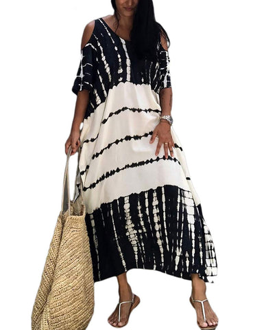 Eddoyee Short Sleeve Crew Neck Kaftan Dresses for Wowen Beach Long Printed caftan cover ups for swimwear