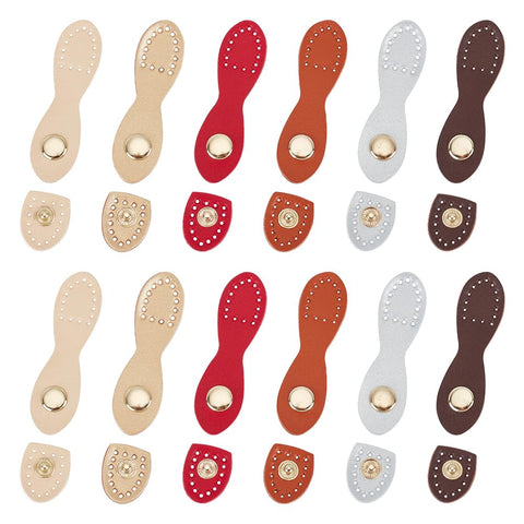 WADORN 12pcs PU Leather Snap Buckles, 6 Colors Sew On PU Leather Tab Closure DIY Handmade Craft Sewing Snap Buttons Fasteners for Purse Wallet Jacket Notebook