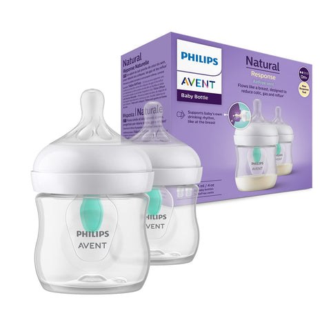 Philips Avent Natural Response Baby Bottle - 2X 125ml Baby Milk Bottle with AirFree Vent, BPA Free for Newborn Babies Aged 0 Months+ (Model SCY670/02)