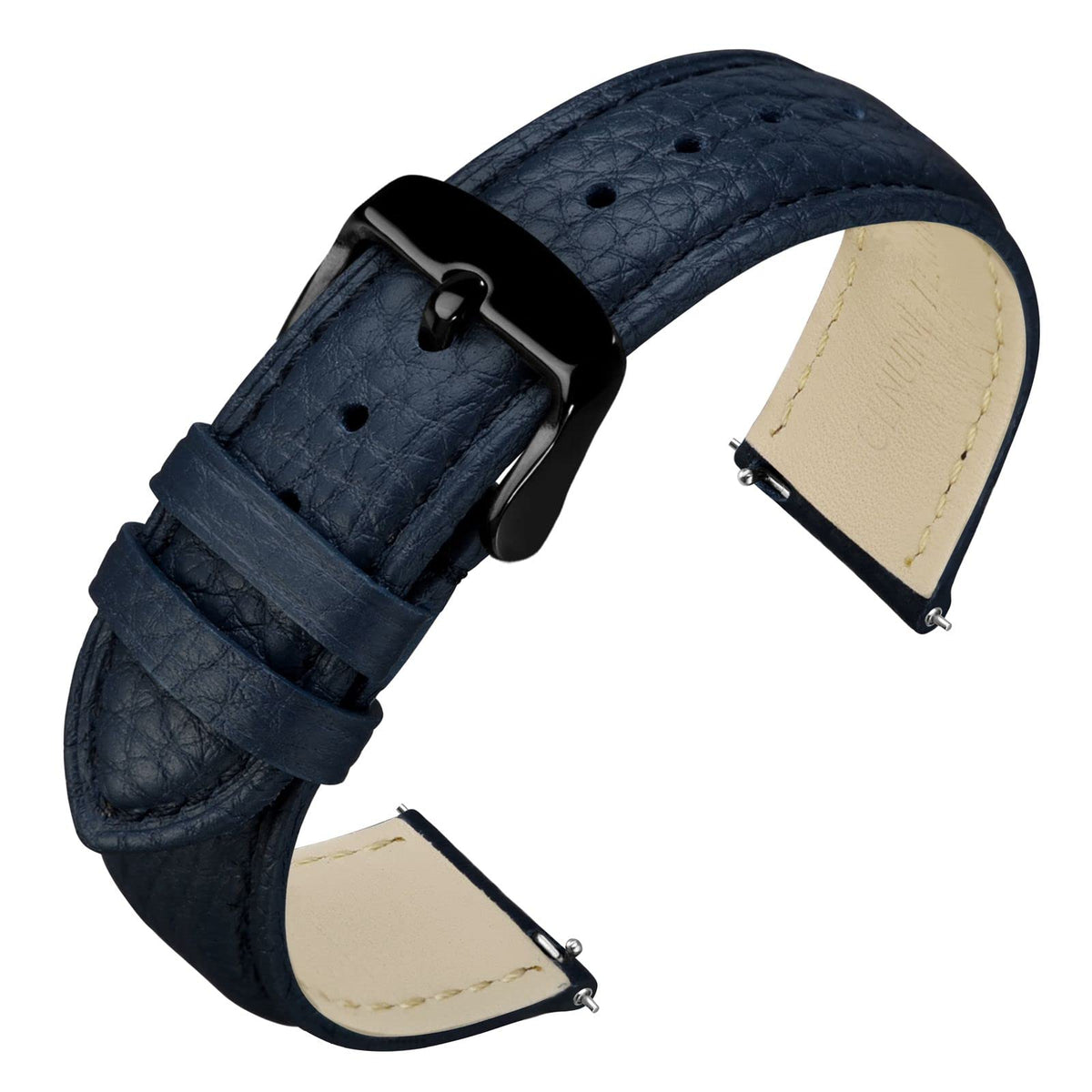 ANNEFIT Watch Band 18mm, Quick Release Textured Padded Leather Straps with Black Buckle for Men and Women (Dark Blue)
