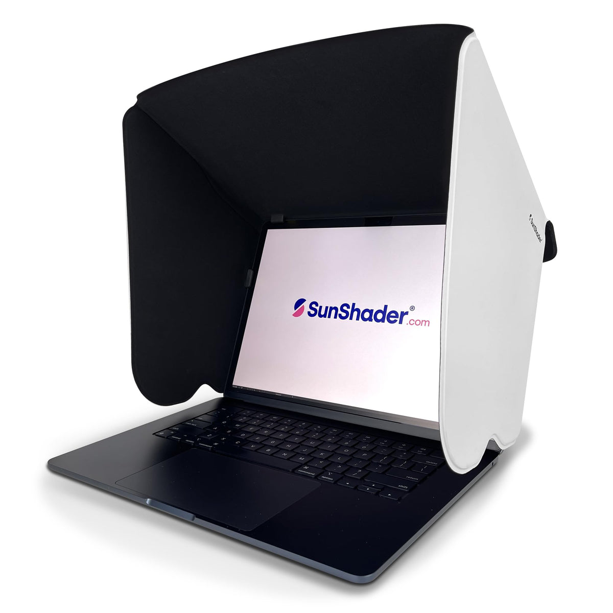 Laptop Sun Shade, SunShader 4 (New Slim-Bezel Rubber Clips) Laptop Shade, Computer Sun Shade for Working Outside, US Patent 10963010 (Medium, Off White)