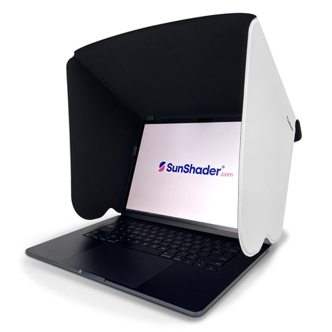 Laptop Sun Shade, SunShader 4 (New Slim-Bezel Rubber Clips) Laptop Shade, Computer Sun Shade for Working Outside, US Patent 10963010 (Medium, Off White)
