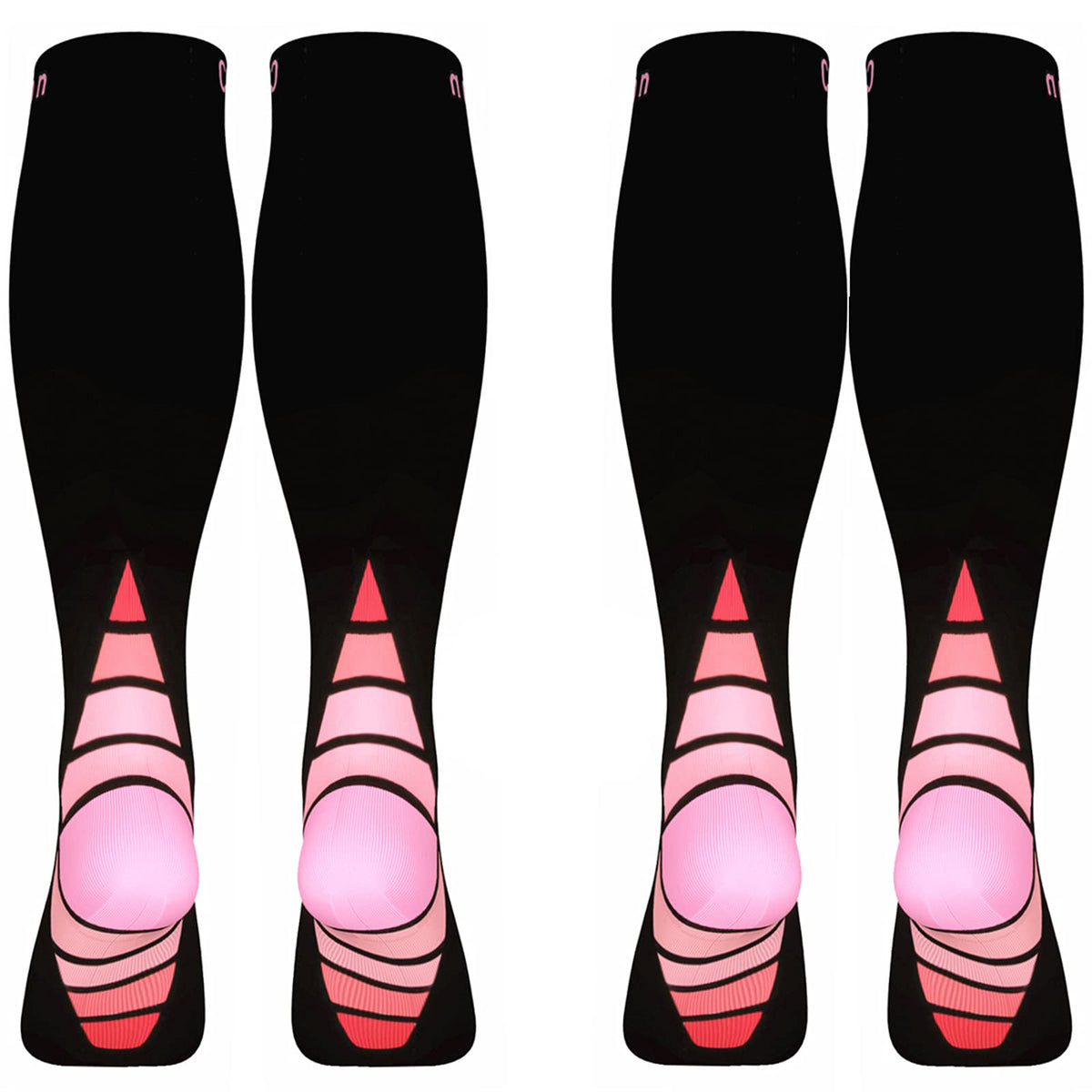 (2 Pairs)Compression Socks / Stockings for Men & Women, Black & Pink L/XL (For Women 6.5-13 /For Men 8-13.5) 2 same pair,