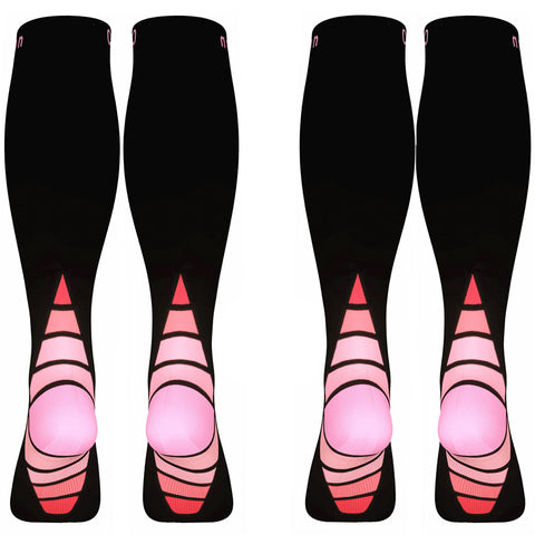 (2 Pairs)Compression Socks / Stockings for Men & Women, Black & Pink L/XL (For Women 6.5-13 /For Men 8-13.5) 2 same pair,