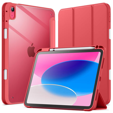 JETech Case for iPad (A16) 11th/10th Generation (2025/2022) with Pencil Holder, Clear Transparent Back Shell Slim Stand Shockproof Tablet Cover, Auto Wake/Sleep (Watermelon)