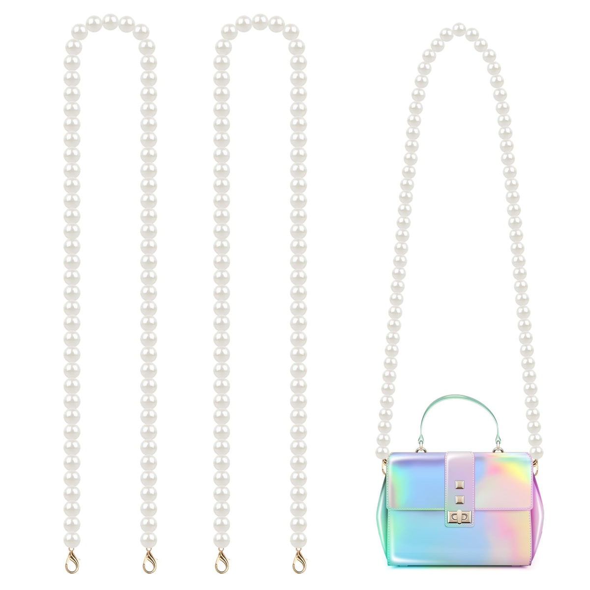 Pearl Chain Carry Strap 2 Pieces 110 cm Handbag Chain Imitation Pearl Shoulder Strap Bag Chain Replacement for Women Bag Purse