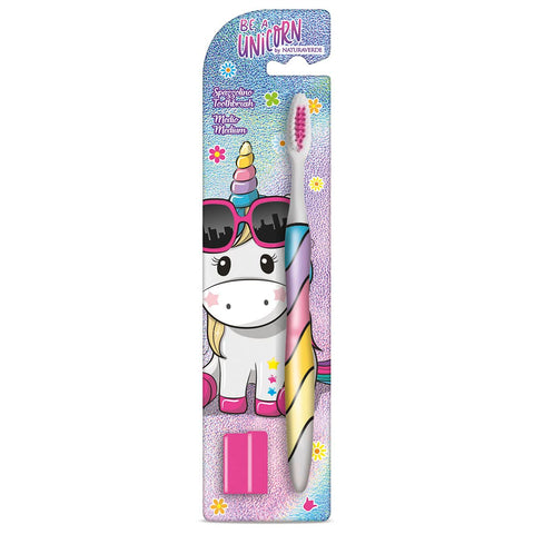 Naturaverde | Kids - Be a Unicorn - Toothbrush with Medium Bristles for Children, Funny Toothbrush for Children, Unicorn Toothbrush