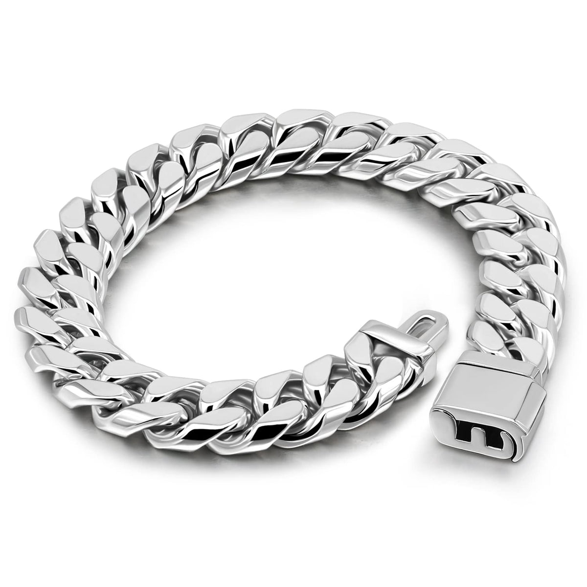H&Beautimer 925 Sterling Silver Italian Handmade - 0.25-0.5'' Classic Miami Cuban Chain Bracelet For Men - Party Fine Jewelry Original Silver Bracelet 7-10'' Length (Box Closure 12MM, 9 Inches)