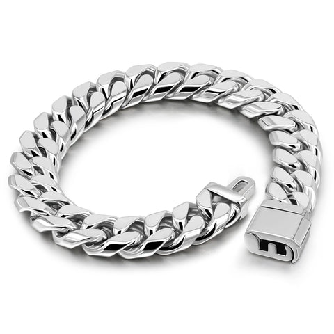 H&Beautimer 925 Sterling Silver Italian Handmade - 0.25-0.5'' Classic Miami Cuban Chain Bracelet For Men - Party Fine Jewelry Original Silver Bracelet 7-10'' Length (Box Closure 12MM, 9 Inches)