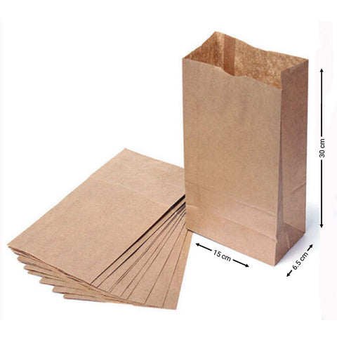 20 x Brown Kraft Block Bottom Paper Bags - Pack of 20 Heavy Duty Eco Friendly Pack Lunch Bag - for Party, Deli, Gift Bags, 7 Sizes (6x2.5x12" 3.5lb) Sabco