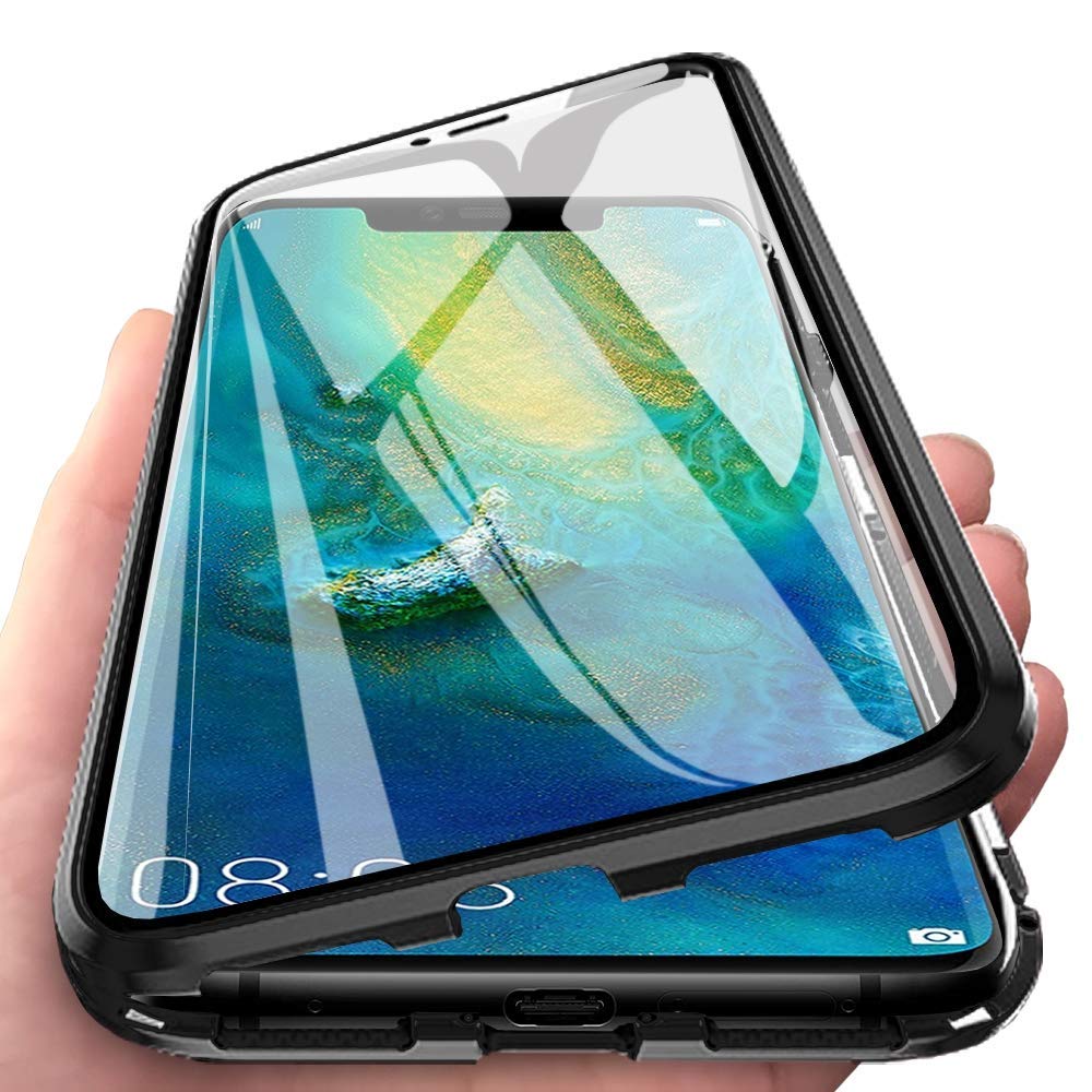 Sewutoyu Case Compatible with HONOR Magic 6 Pro,Cover Magnetic Adsorption Metal Frame Front and Back Tempered Glass Transparent Cover 360 Degrees Protective Case,Anti-Scratch Bumper Phone Cover,Black