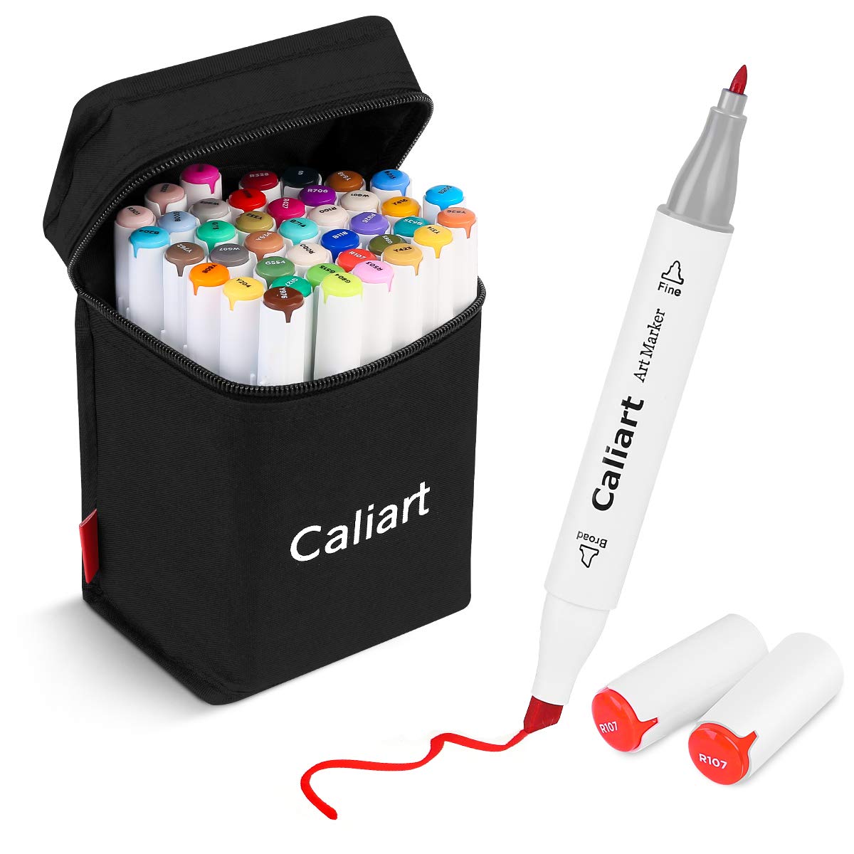 Caliart 41 Colors Dual Tip Art Markers Permanent Alcohol Based Markers Colored Artist Drawing Marker Pens Highlighters With Case for Coloring Animation Illustration Painting Card Making Underlining