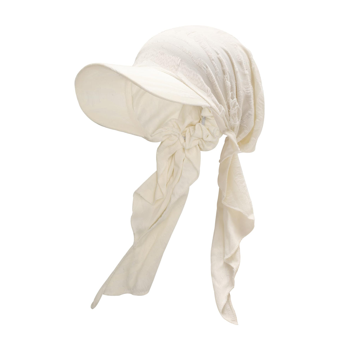 ZLYC Chemo Headwear for Women Brim Visor Head Scarf Pre Tied Headwraps Lightweight Skull Cap (Ripped Beige)