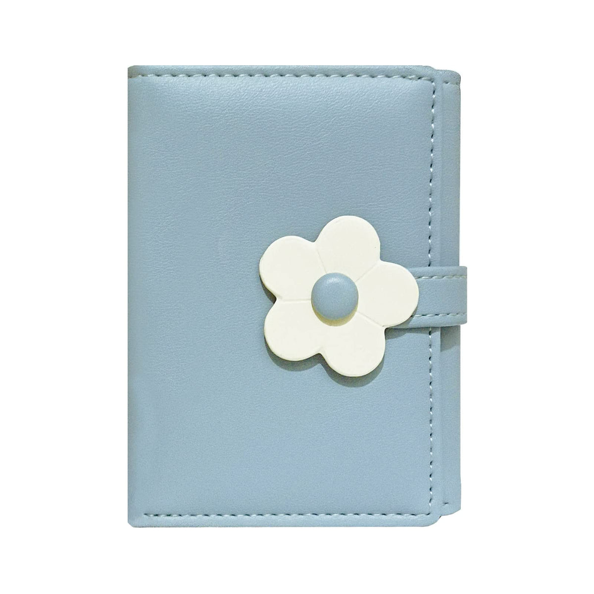 MOZXIRZ Women Girls Wallet Cute Flower Tri-Fold Wallet PU Leather Purse Slim Short Wallet Small Trifold Cash Card Holder Bag (Z-Blue)