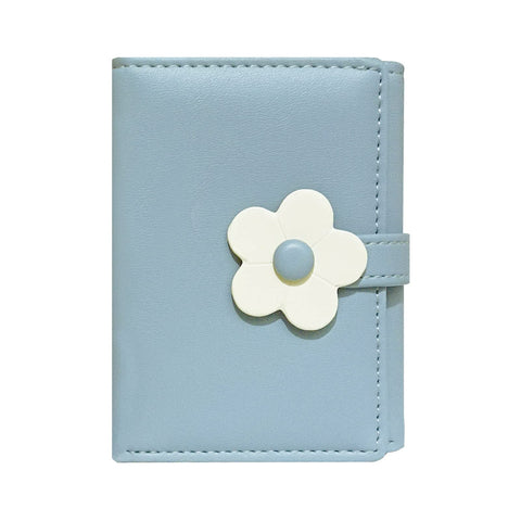 MOZXIRZ Women Girls Wallet Cute Flower Tri-Fold Wallet PU Leather Purse Slim Short Wallet Small Trifold Cash Card Holder Bag (Z-Blue)