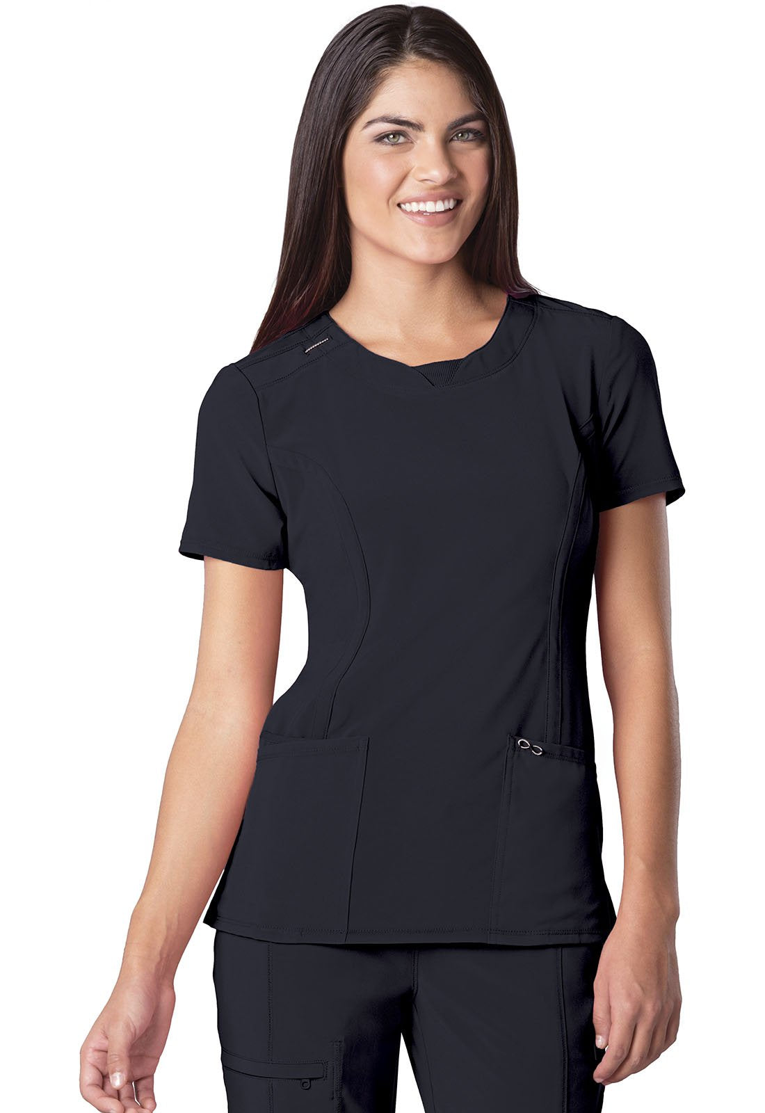 Infinity Cherokee Round Neck Nurse Scrub Tops for Women with 3 Pockets 360 Stretch & Wrinkle-Resistant 2624A, XS, Pewter