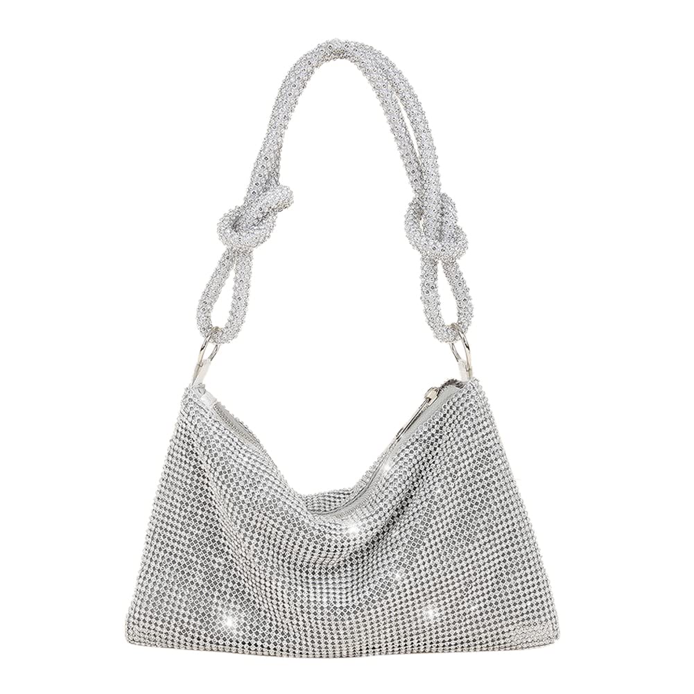 DKIIL NOIYB Rhinestone Crossbody Bag For Women Silver Clutch Bag Evening Handbag Purse Sparkly Rhinestone Purses Diamante Clutch Bag For Party Bridal Night Bag