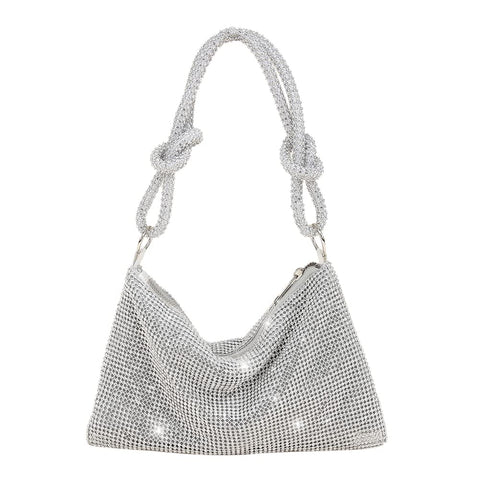 DKIIL NOIYB Rhinestone Crossbody Bag For Women Silver Clutch Bag Evening Handbag Purse Sparkly Rhinestone Purses Diamante Clutch Bag For Party Bridal Night Bag