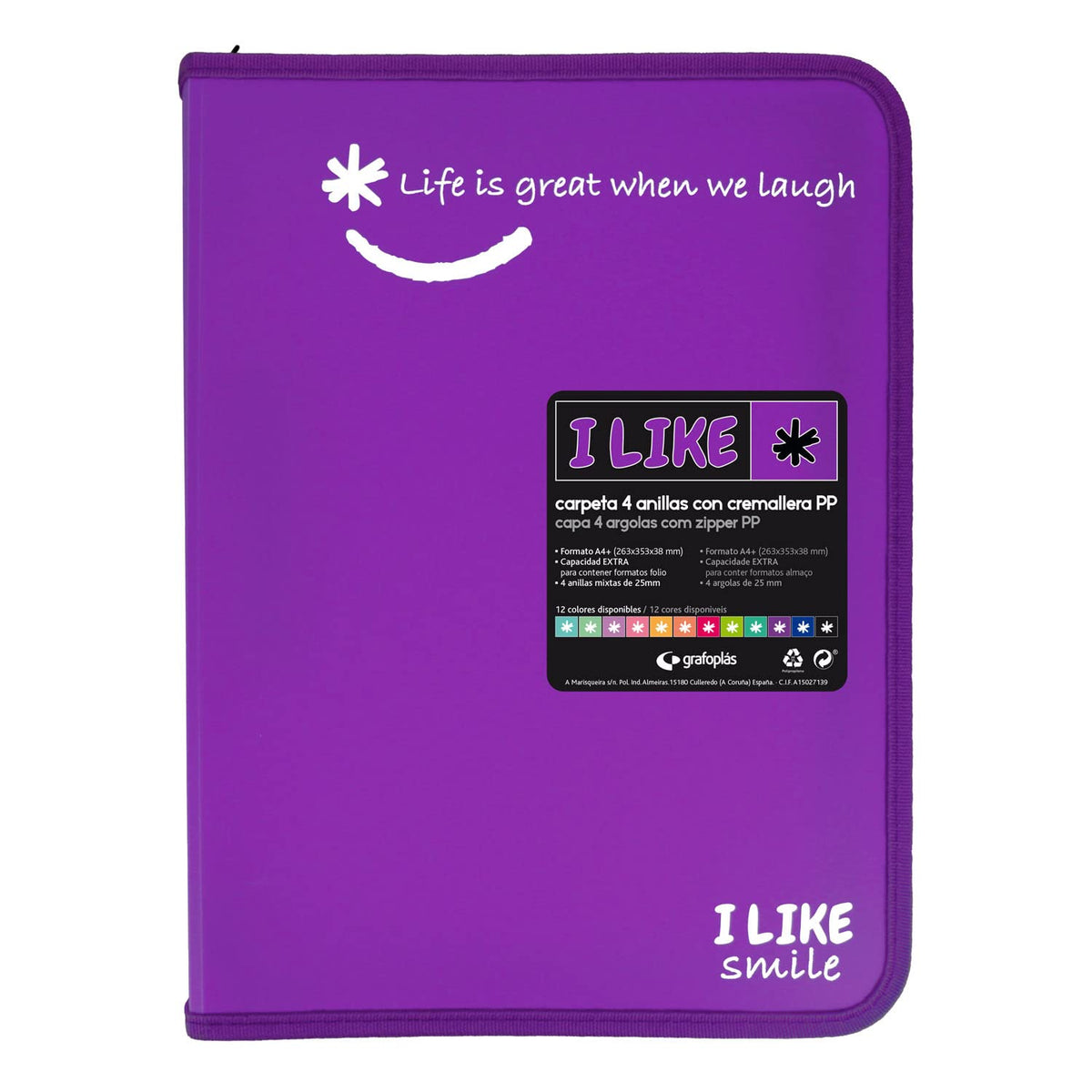 GrafoplÃƒÂ¡s 4800935 Zip Ring Binder, A4+, Purple, 4 Rings 25 mm, Like, Polypropylene