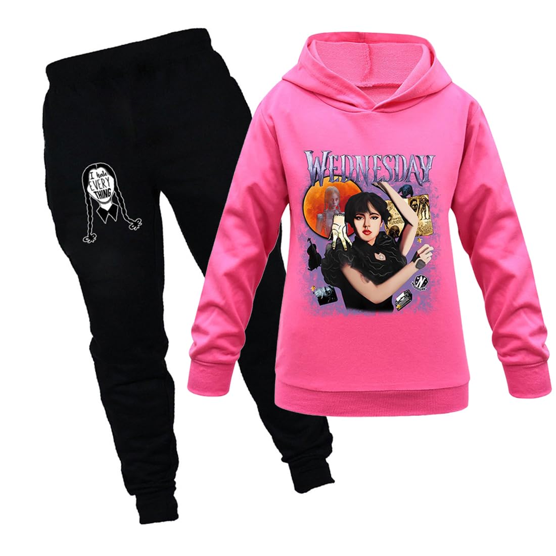 Uivic Girls Wednes Pullover Hoodie and Sweatpants 2 Piece Tracksuit Outfits Long Sleeve Sweatshirt Sweatsuit Set (US, Age, 13 Years, 15 Years, Dark Pink)