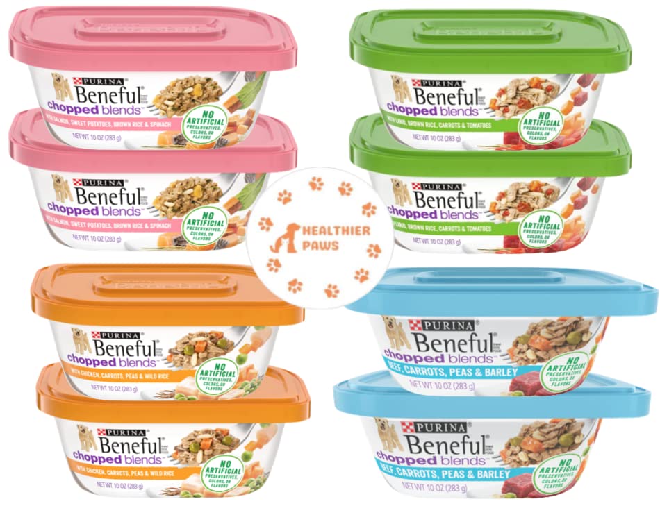 Beneful Chopped Blends Wet Dog Food 10 oz. Tub Bundle 4 Flavors 2 of Each Flavors, Total of 8 tub with Healthier Paws Sticker!!!