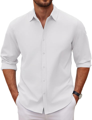 COOFANDY Mens Casual Business White Dress Shirt Long Sleeve Solid Formal Shirts Chambray Button Down Shirt