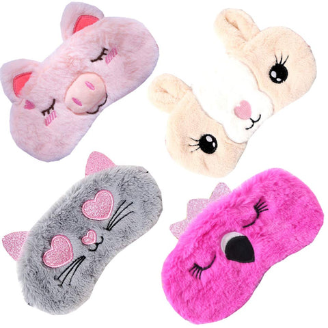 4 Pack Sleeping Mask for Girls Soft Plush Blindfold Cute Rabbit Pig Flamingo Cat Sleep Masks Eye Cover Eyeshade for Kids Teens Women Plane Travel Nap Night Sleeping