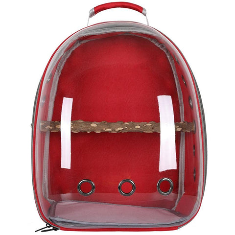 HEEPDD Pet Parrot Carrier Bird Travel Backpack,Space Capsule Transparent Bag Breathable Parro Portable Breathable Bag Pet Bird Lightweight Travel Cage with Standing Perch (red)