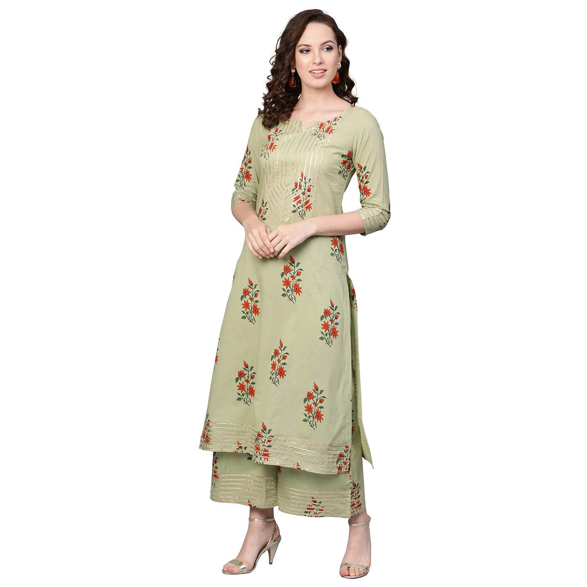 Idalia Women's Cotton Printed Kurta Set L Sage Green