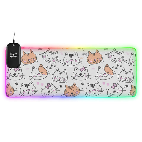 Cute Cat Animal Wireless Charging Mouse Pad for Mobile Phone Extra Large Gaming Mousepad with 13 Lighting Modes Extended Desk Mat for Gaming MacBook PC Laptop Desk Office Home