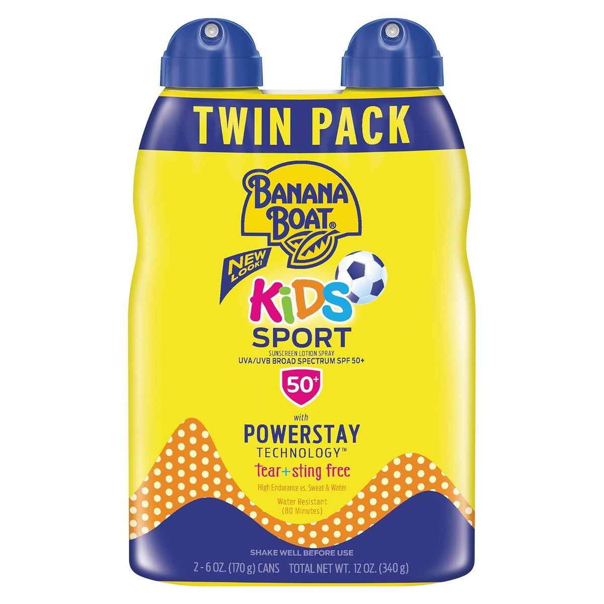 Banana Boat Sunscreen Kids Sport, Tear-Free Broad Spectrum Sunscreen Spray - SPF 50-6 Ounce Twin Pack