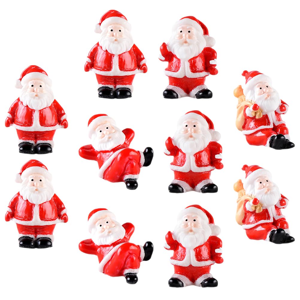 Ciieeo 10pcs Small Santa Figurines Red Miniature Santa Ornament Tiny Snowman Figures Resin Mini Snowman