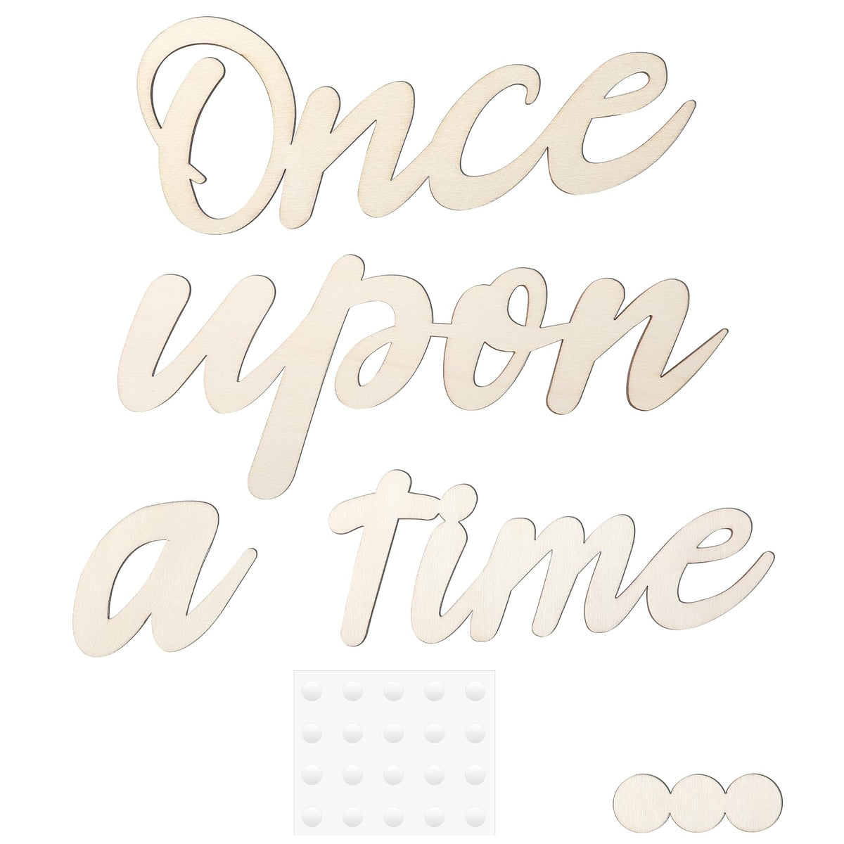 Andibro Once Upon a Time Wooden Sign, Nursery Wall Decor with 20 Dispensing Glue Wall Decal Wood Words Room Decoration for Family Bookshelf Reading Corner Daycare Classroom