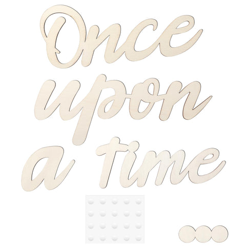 Andibro Once Upon a Time Wooden Sign, Nursery Wall Decor with 20 Dispensing Glue Wall Decal Wood Words Room Decoration for Family Bookshelf Reading Corner Daycare Classroom